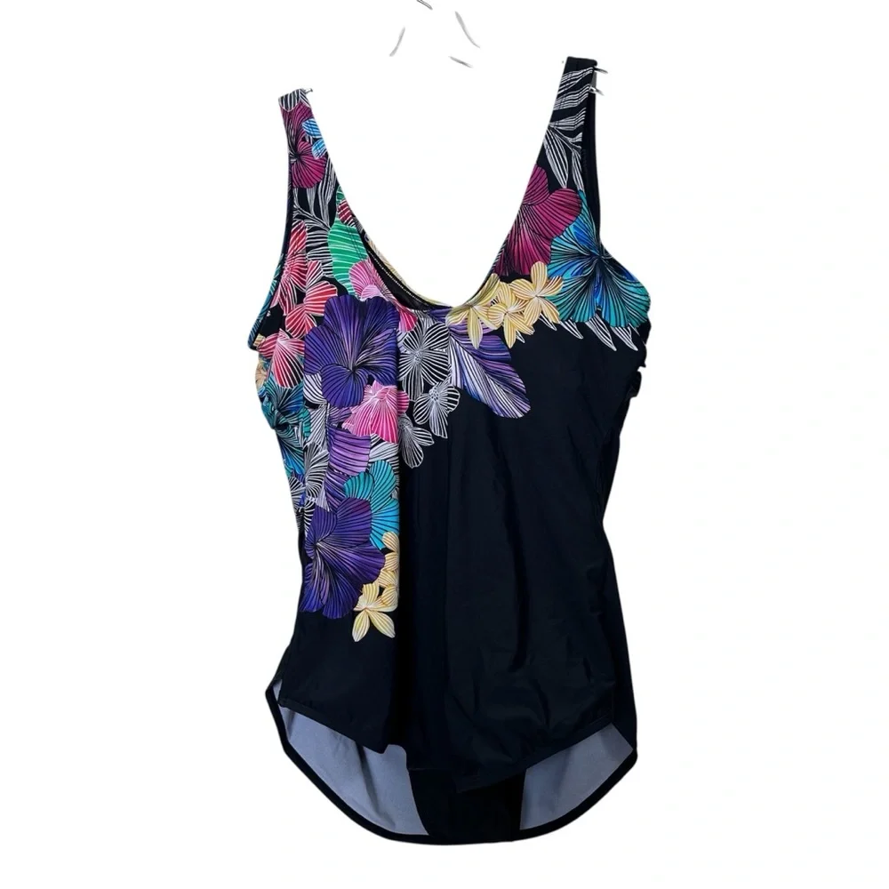 Swimsuits For All Sarong Front Vibrant Floral One Piece